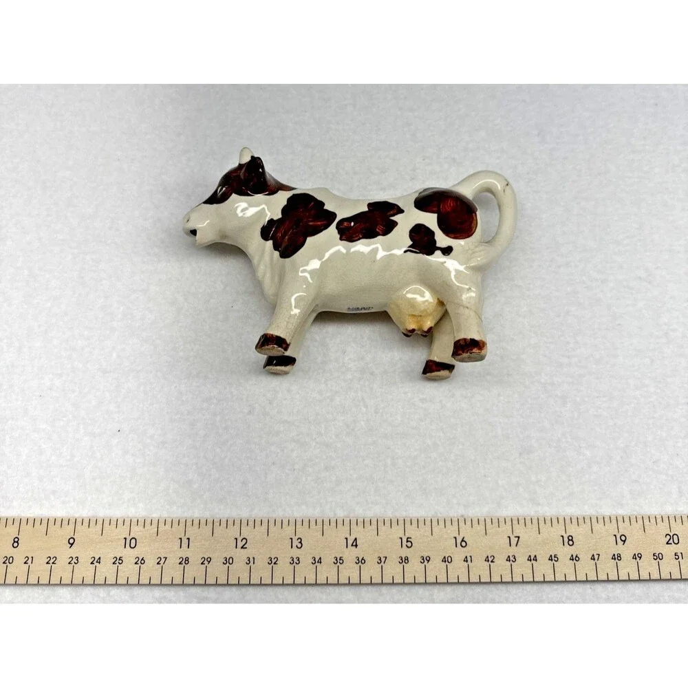 Japan Ceramic Spotted Cow Creamer Brown White Milk Pitcher Farmhouse Vintage
